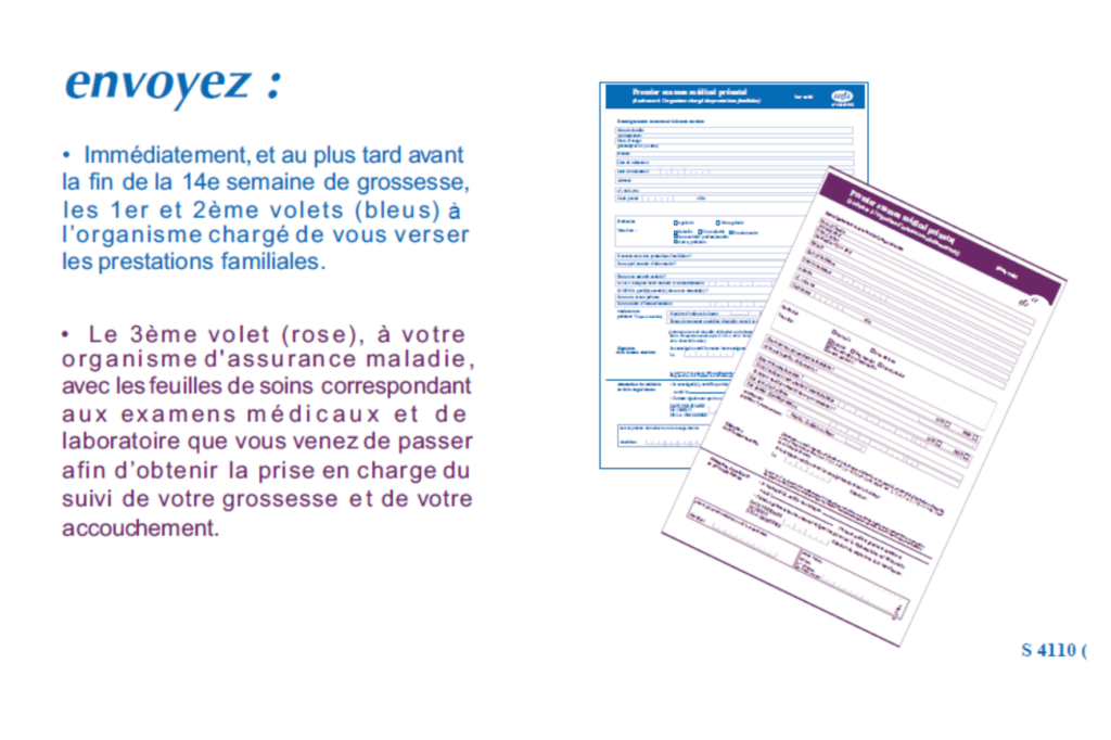 formulaire cerfa de déclaration de grossesse 3 volets à transmettre à la sécu et à la CAF